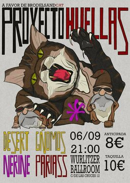 Cartel del concierto de desert gnomos + nerine + pariass en el Wurlitzer Ballroom