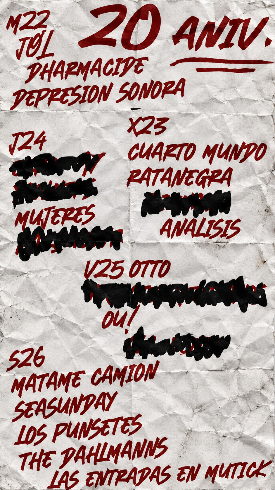 Cartel del concierto de 20 ANIVERSARIO WURLITZER en el Wurlitzer Ballroom