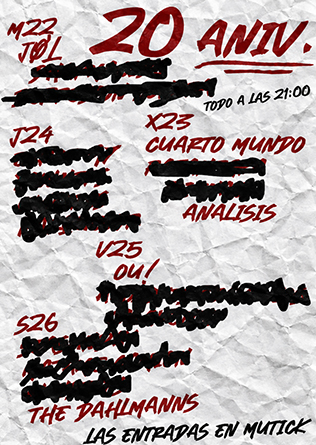 Cartel del concierto de 20 ANIVERSARIO WURLITZER en el Wurlitzer Ballroom