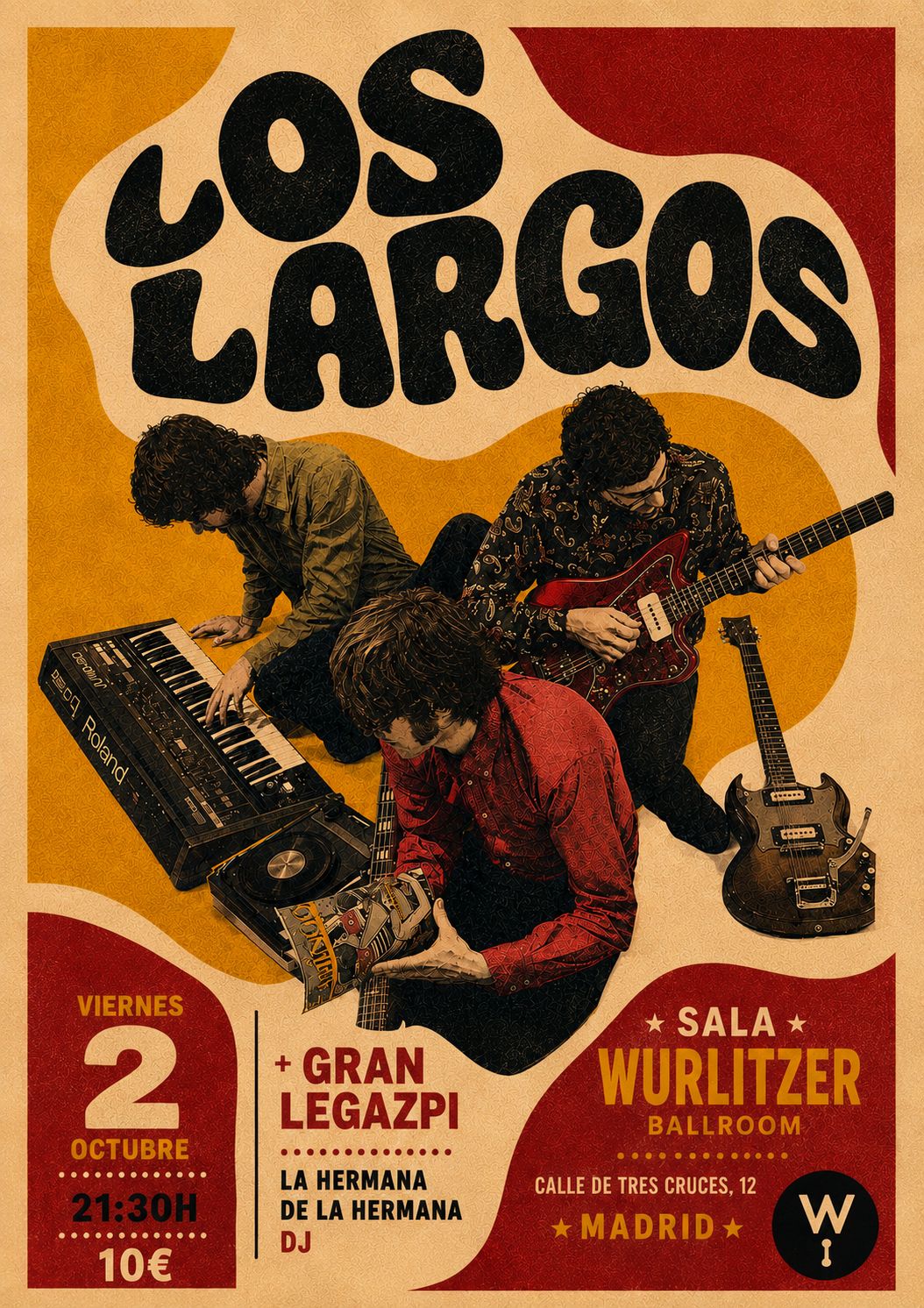Cartel del concierto de los largos en el Wurlitzer Ballroom de Madrid