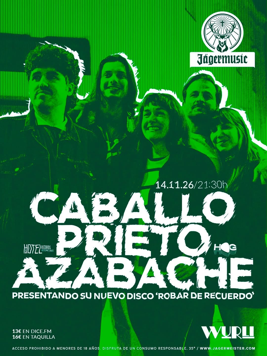 Cartel del concierto de caballo prieto azabache en el Wurlitzer Ballroom de Madrid