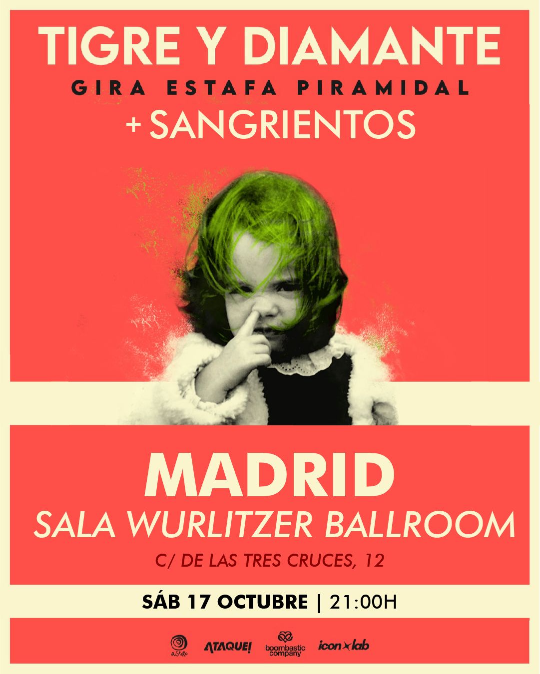 Cartel del concierto de tigre y diamante en el Wurlitzer Ballroom