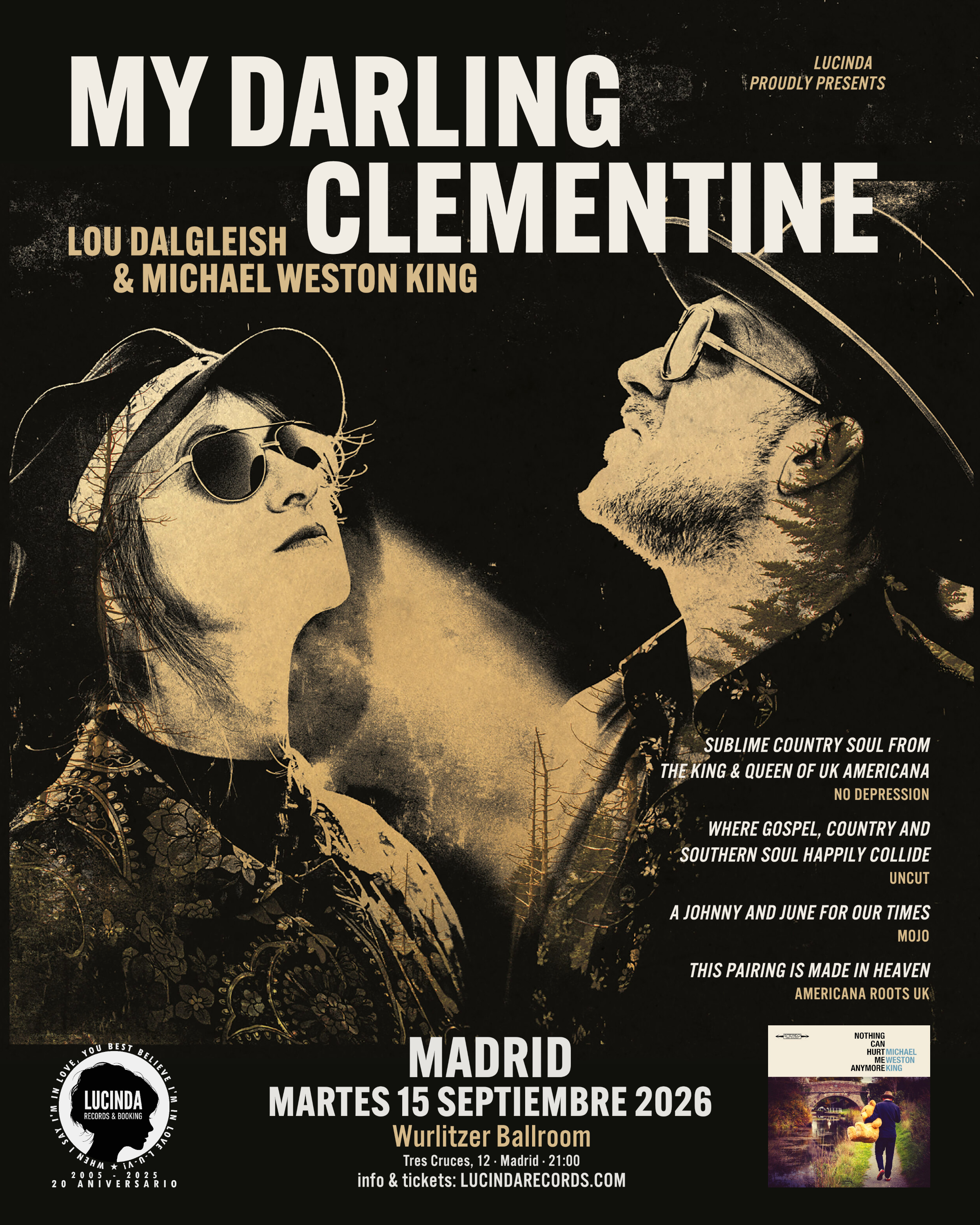 Cartel del concierto de my darling clementine en el Wurlitzer Ballroom de Madrid
